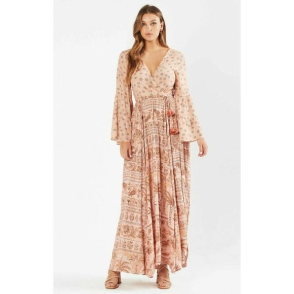TIGERLILY Aziza Pink Bell Sleeve Tie Back Maxi Dress RRP$319 - Picture 7 of 11
